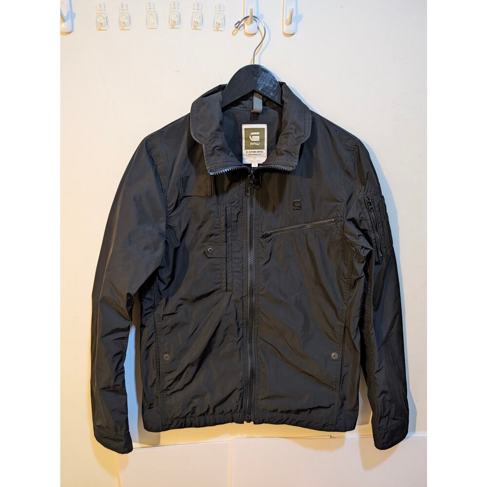 G-Star Raw Cargo Line Nylon Military Utility Black Moto Zip Up Y2K Jacket Sz M